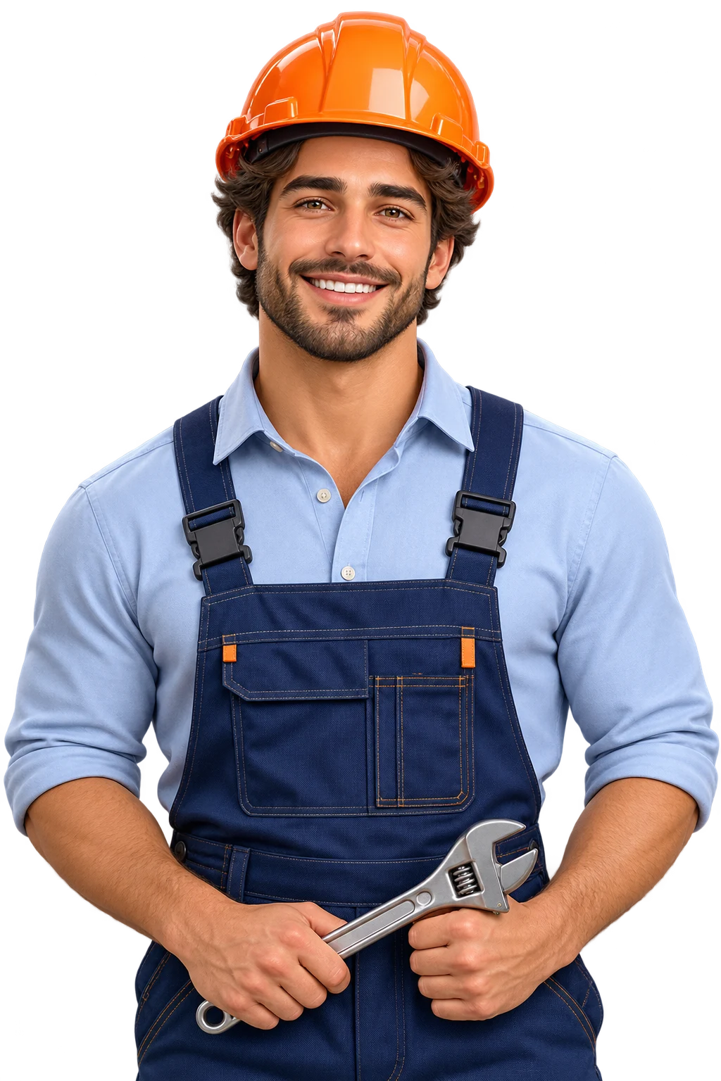 Smiling Revivo repair technician in an orange hard hat